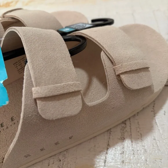 Reef Ojai Two Bar Sandals NWT size 9 Vintage Cream Suede Footbed Slip Ons - Picture 6 of 12